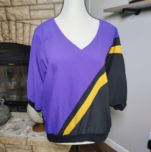 Oraré Purple and Black V-Neck Top Vintage